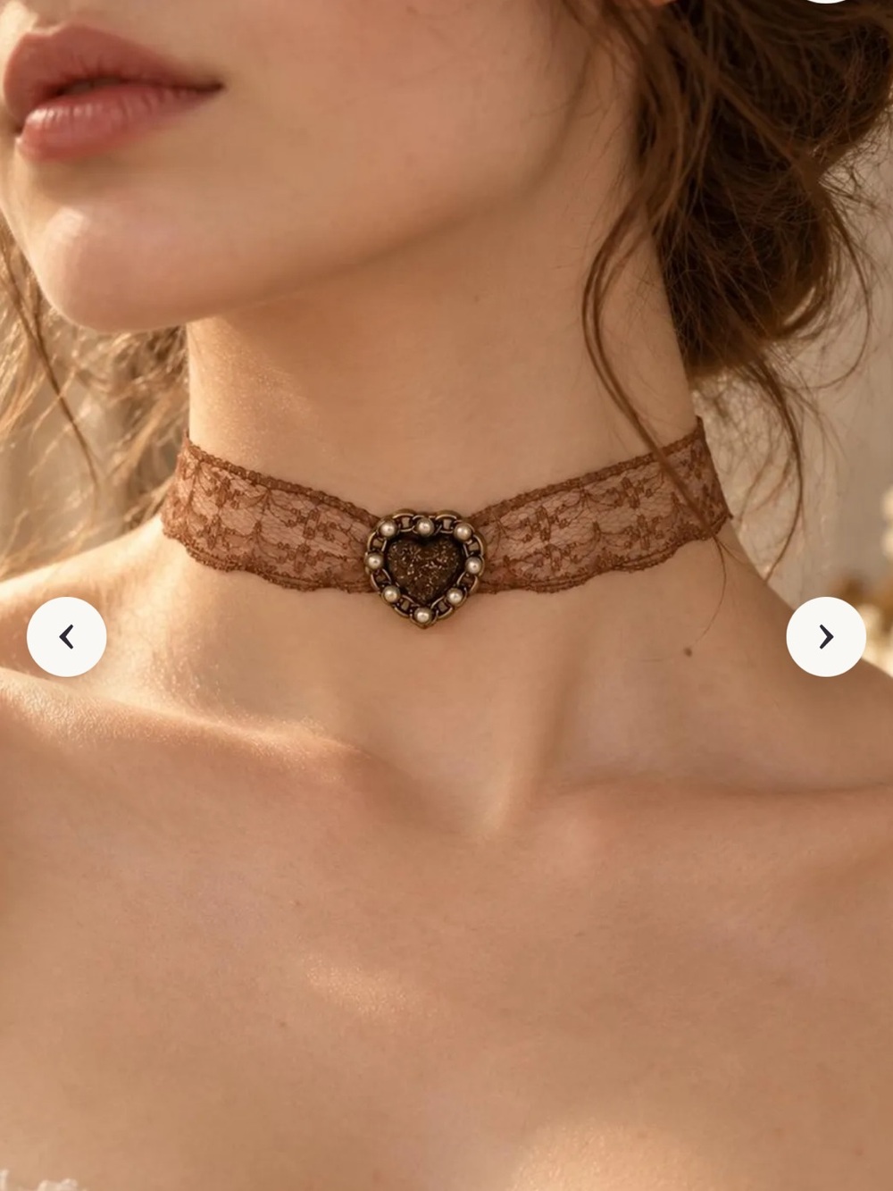 Brown Lace Heart Choker Necklace - Women's Jewelry